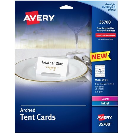 AVERY Cards, Tent, Arched, Wht, 100Pk AVE35700